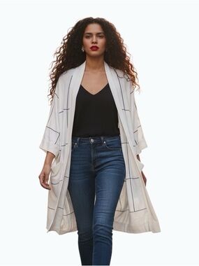 Joseph Ribkoff Grid Print Longline Duster Cardigan Size L Vanilla